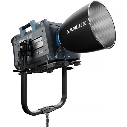 a Nanlux Evoke 5000b led bi color camera on a stand